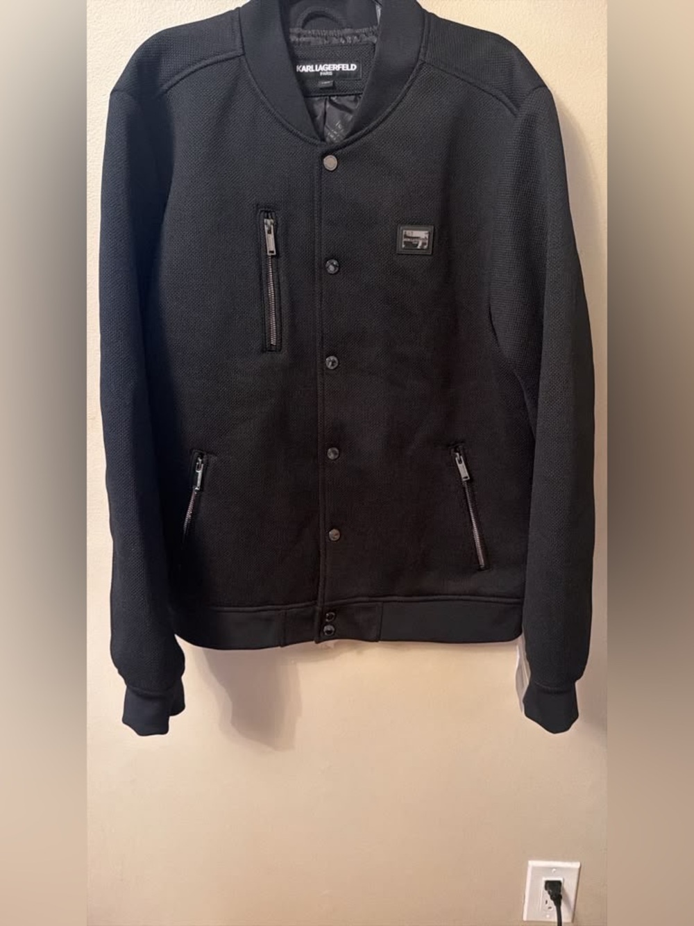 Karl Lagerfeld Black Bomber Jacket with Zip Pockets